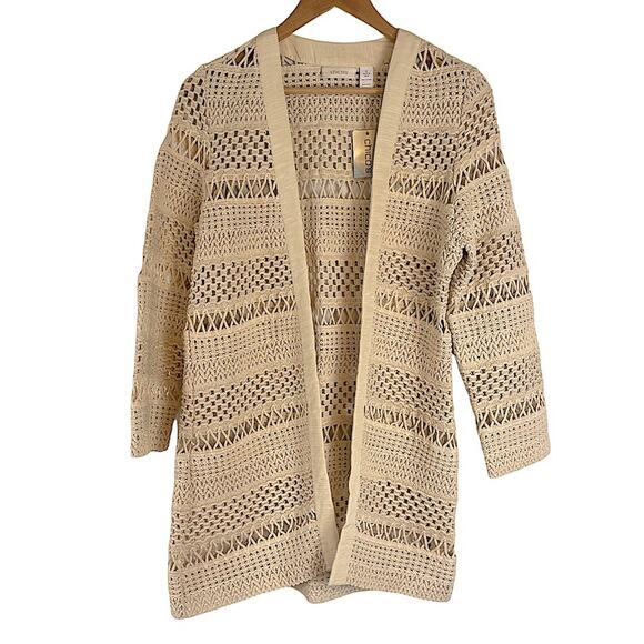 Chico’s Macrame Misty Solid Beige Jacket Sweater Cardigan Small NWT - Picture 1 of 7